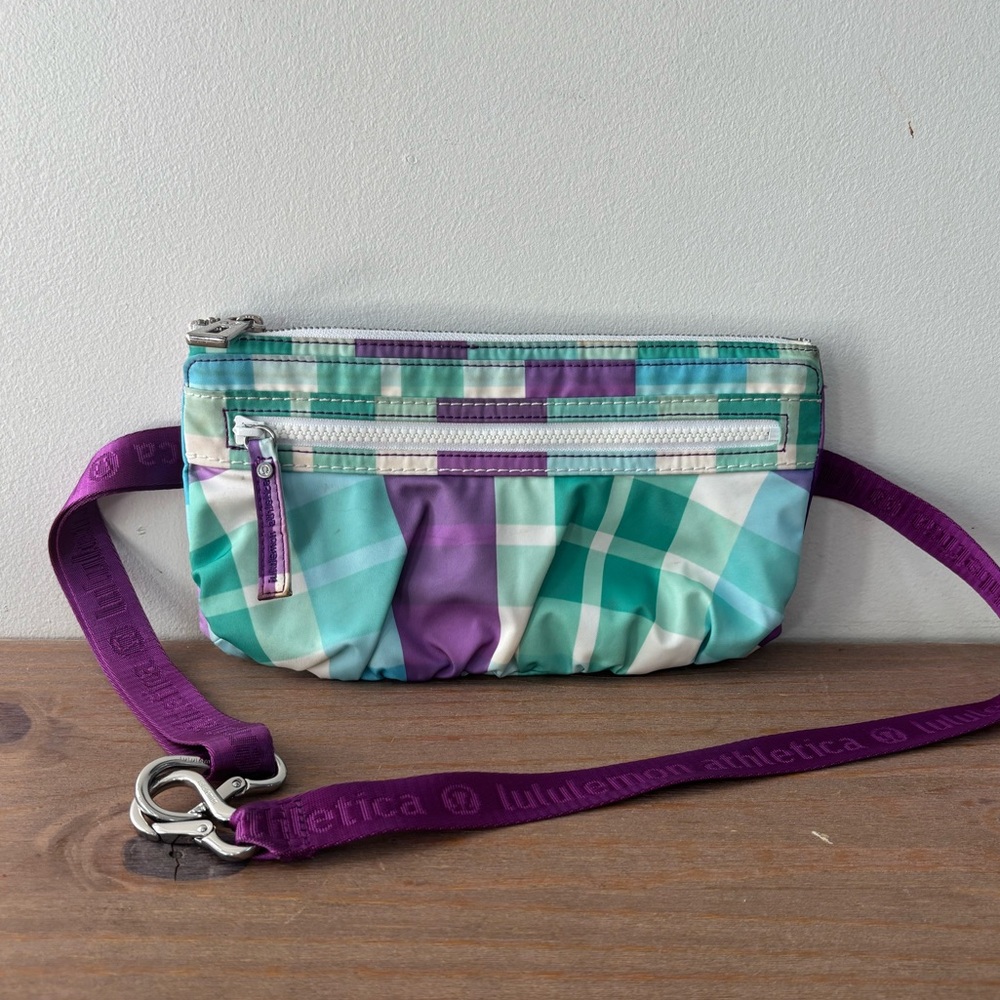 Lululemon Plaid Green Purple Fanny pack Waist Hip Belt Bag
